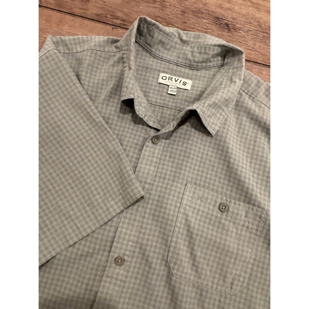Orvis Mens XXL Short Sleeve Button Down Shirt Grey Plaid Classic Collection